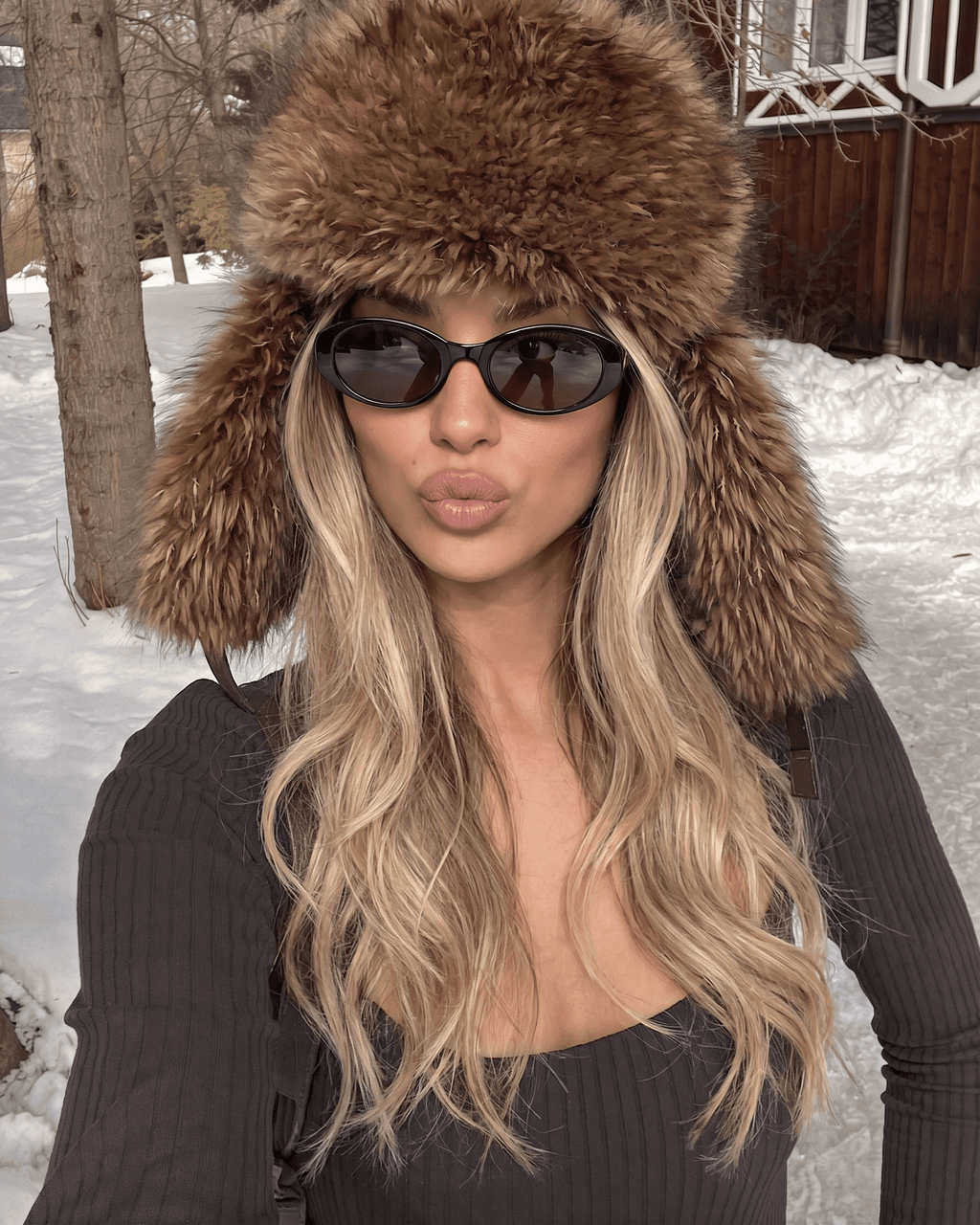 Wintry Fur Hat Selfie