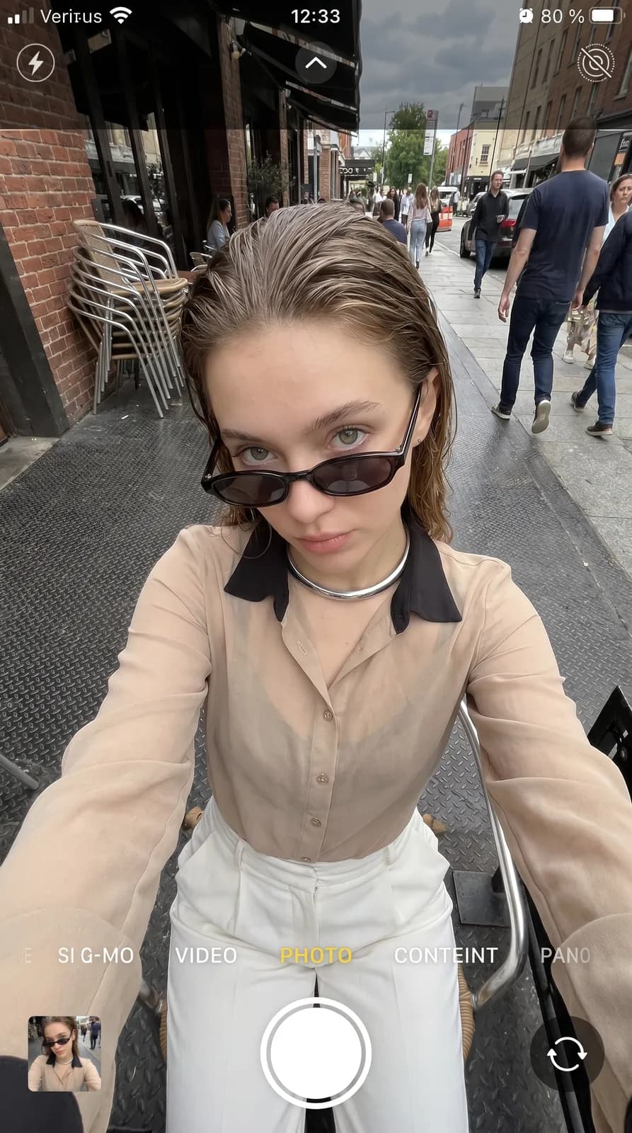 Cafe High-Angle Selfie AI photo look