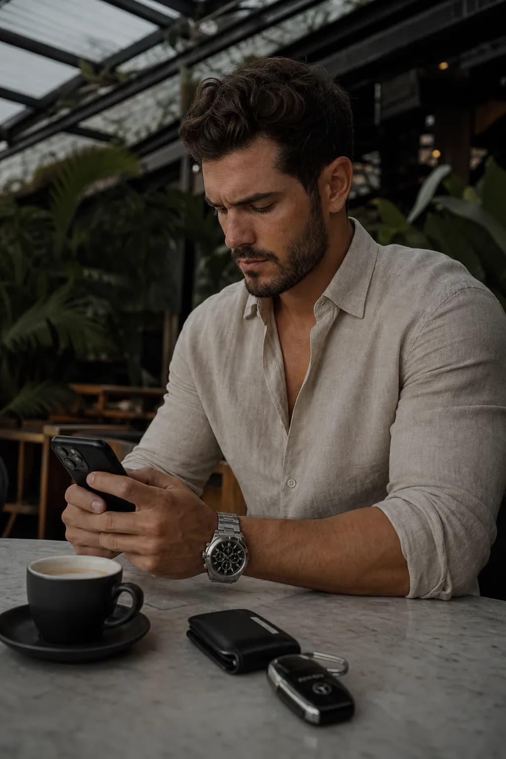 Cafe Phone Candid AI photo look