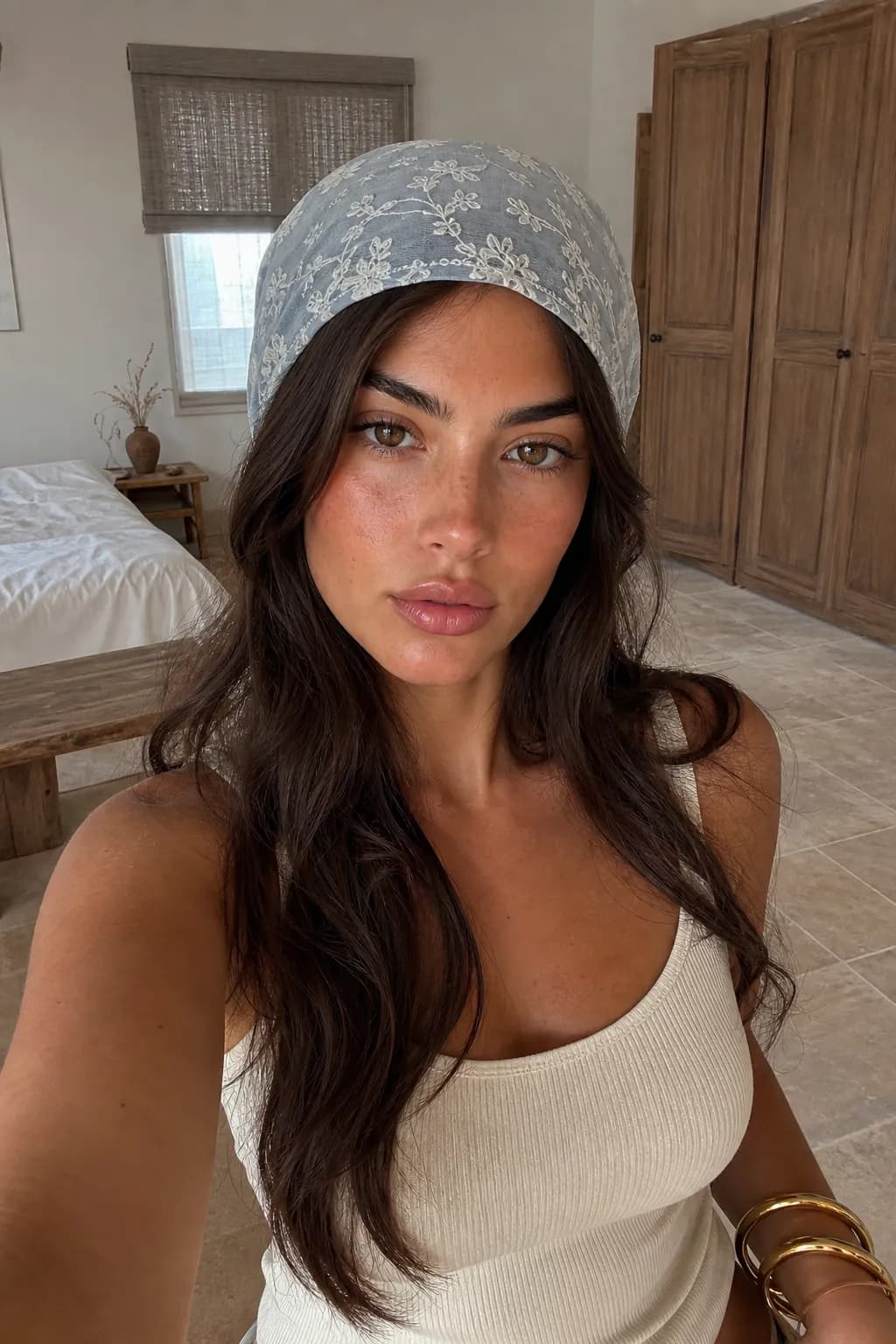 Lace Headscarf Hotel Selfie AI photo look