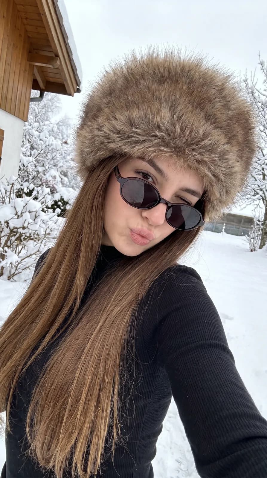 Wintry Fur Hat Selfie AI photo look